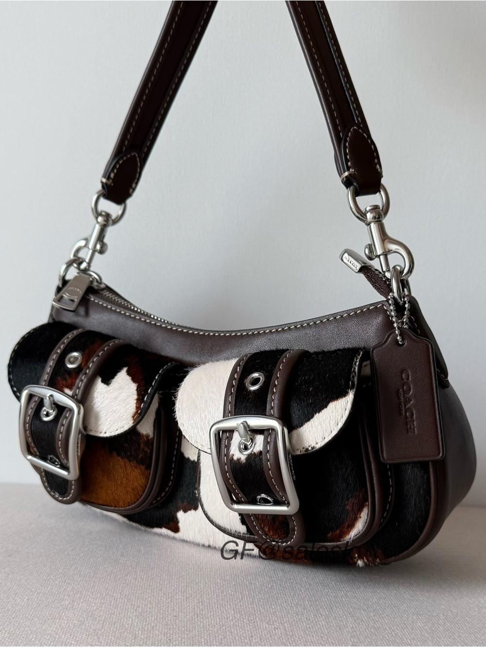 NWT Coach Ashton Brown & Cream Shoulder and Crossbody Bag With Cow Print CCC84